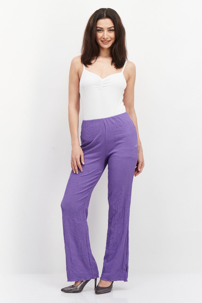 Misfit Women Regular Fit Embroidered Logo Wide Leg Pant, Purple - Image 2